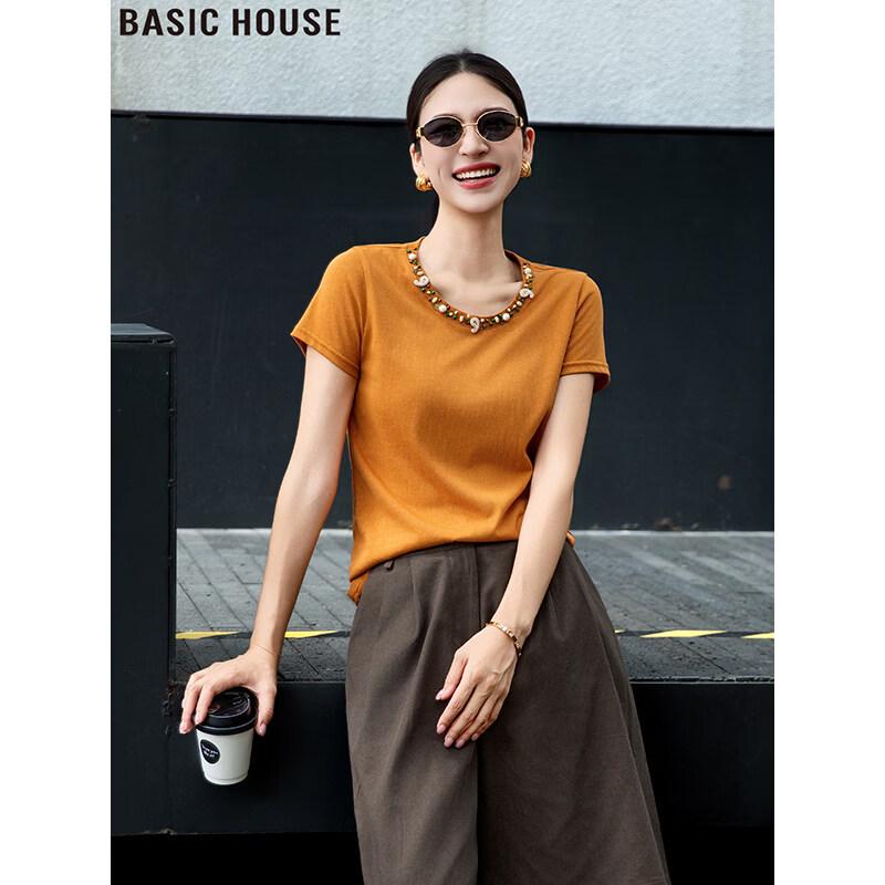 Basic House Beaded Short-Sleeve T-Shirt for Women L