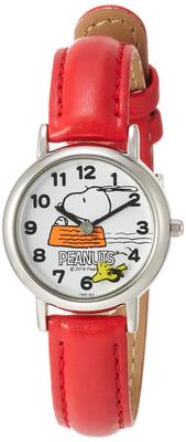 Orologio Analogico Snoopy Impermeabile Cinturino in Pelle Lancetta dei Secondi Disco Rosso [Q&Q] P003-324 Da Donna
