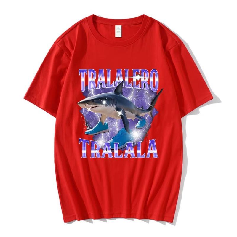 

Тралалеро Тралала Забавный мем про акулу Итальянский бред Футболка Женская мода Винтажные футболки Повседневные хлопковые футболки 4XL