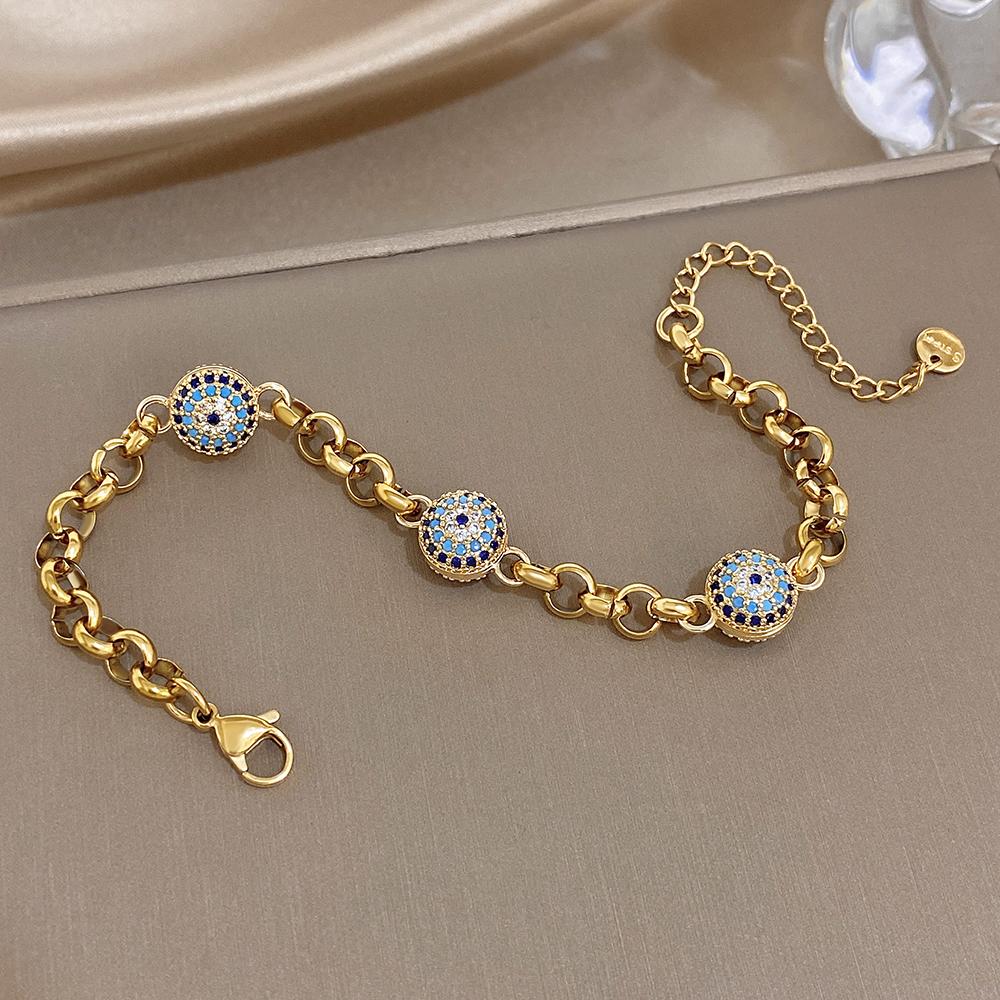 Greatera Blue-eyed Colored Rhinestone Inlaid Ball Bracelet for Women New Style 2026 Trendy Metal Stainless Steel Design Bangles