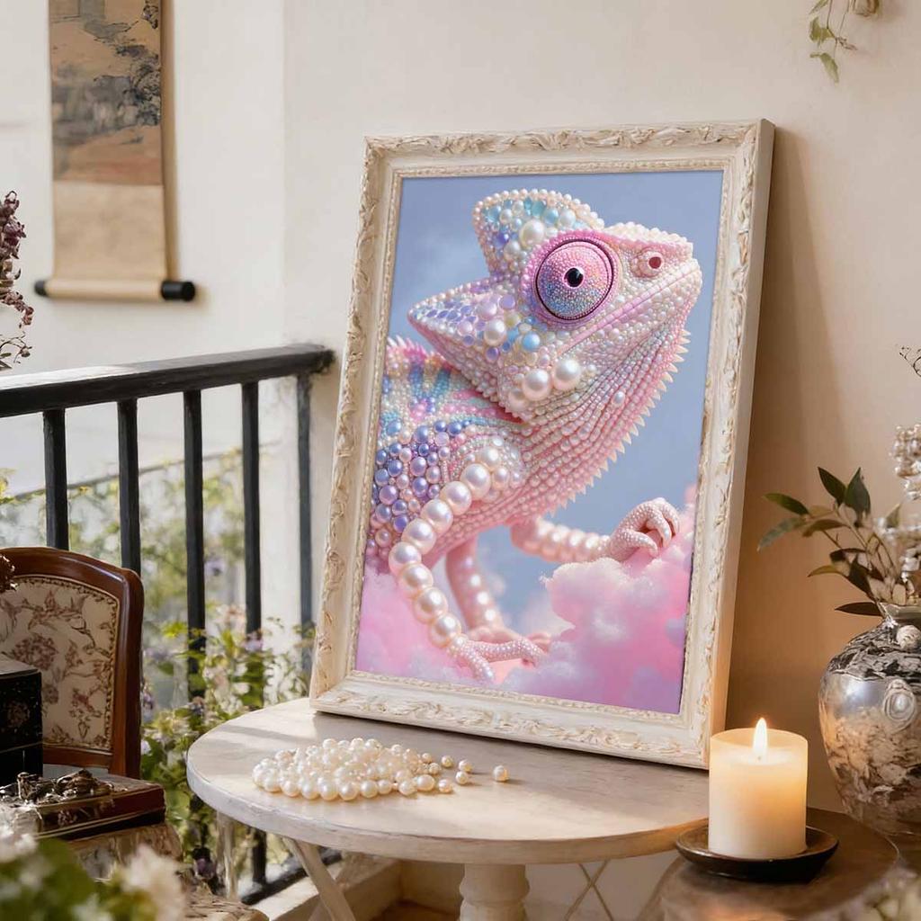 DIY Diamond Art Pearl Painting Kit for Adults,  Lizard Special Shaped Pearl Art Painting Wall for Home Office Decor Handmade Gift