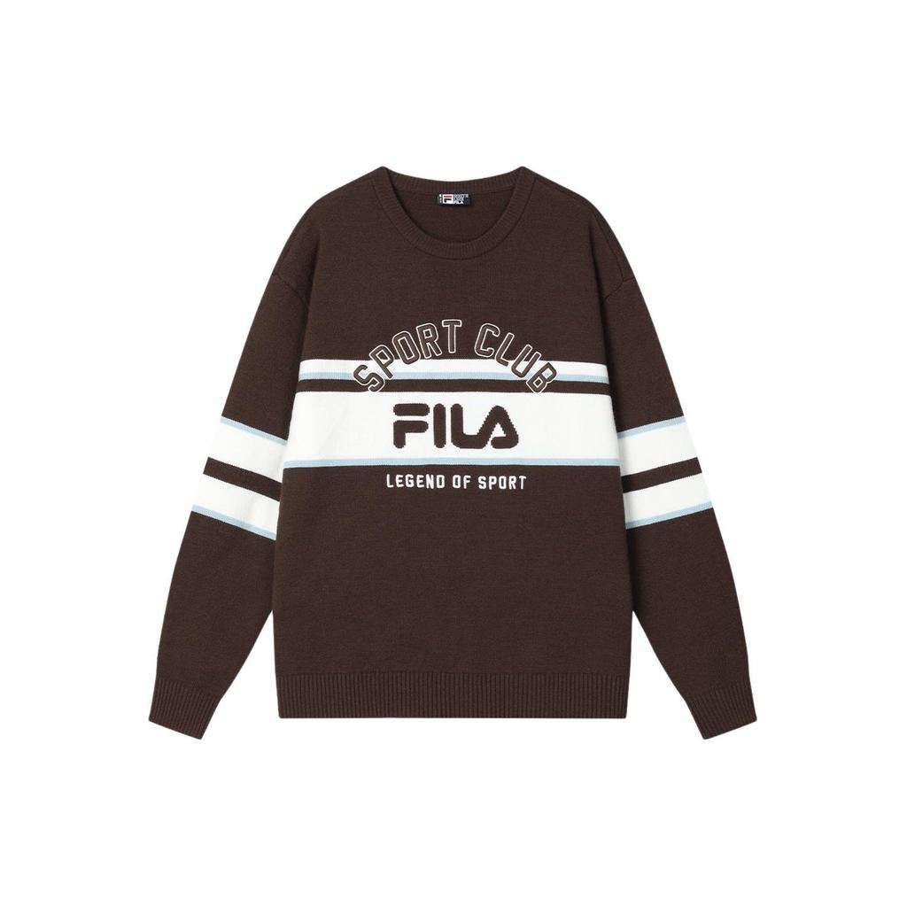 Fila Color Block Letter Print Casual Long Sleeve Sweater Men Sweater Cream-Brown F11M419401F-BN