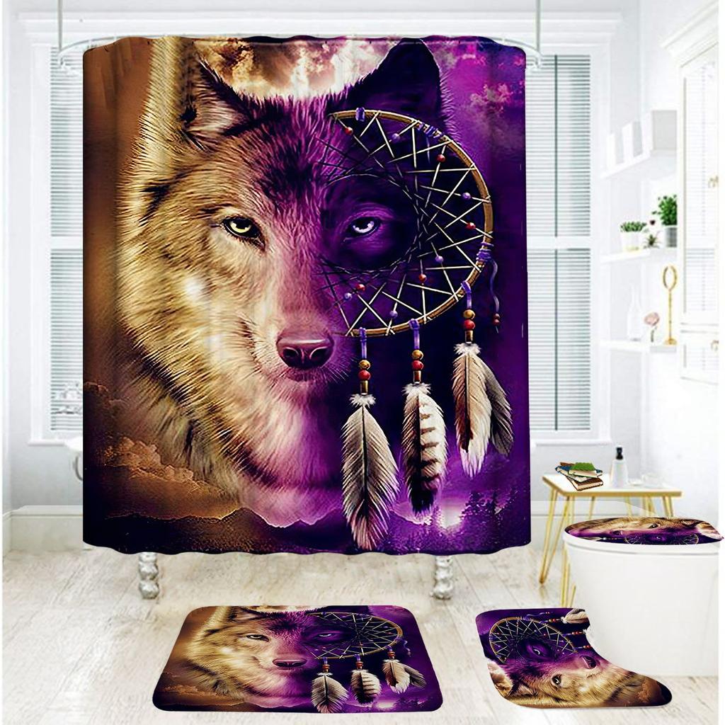 Bathroom Shower Curtain Four-Piece Digital Printing African Animal Waterproof Shower Curtain Shower Curtain Partition Curtain Bath Mat
