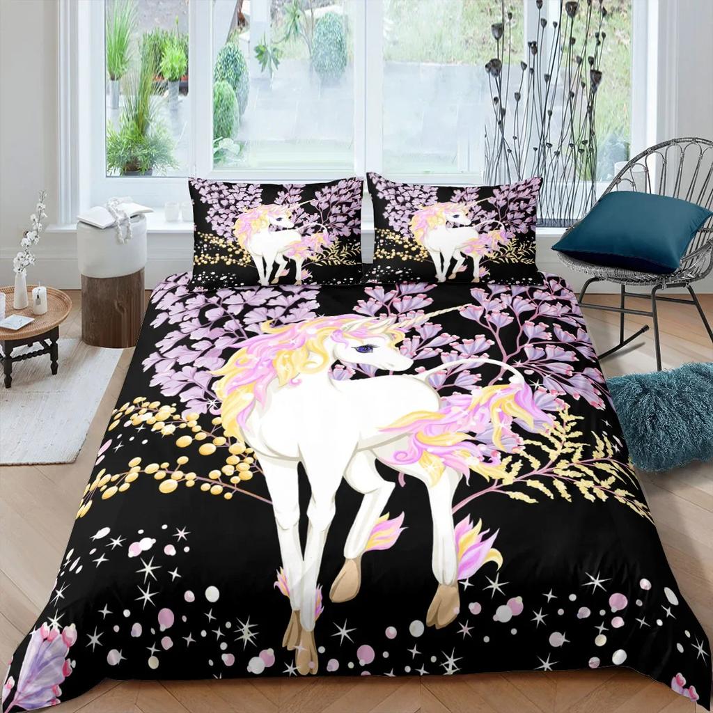 3D Colorful Unicorn Duvet Cover With Pillow Cover Bedding Set Single Double Twin Full Queen King Size Bed Set For Bedroom Decor