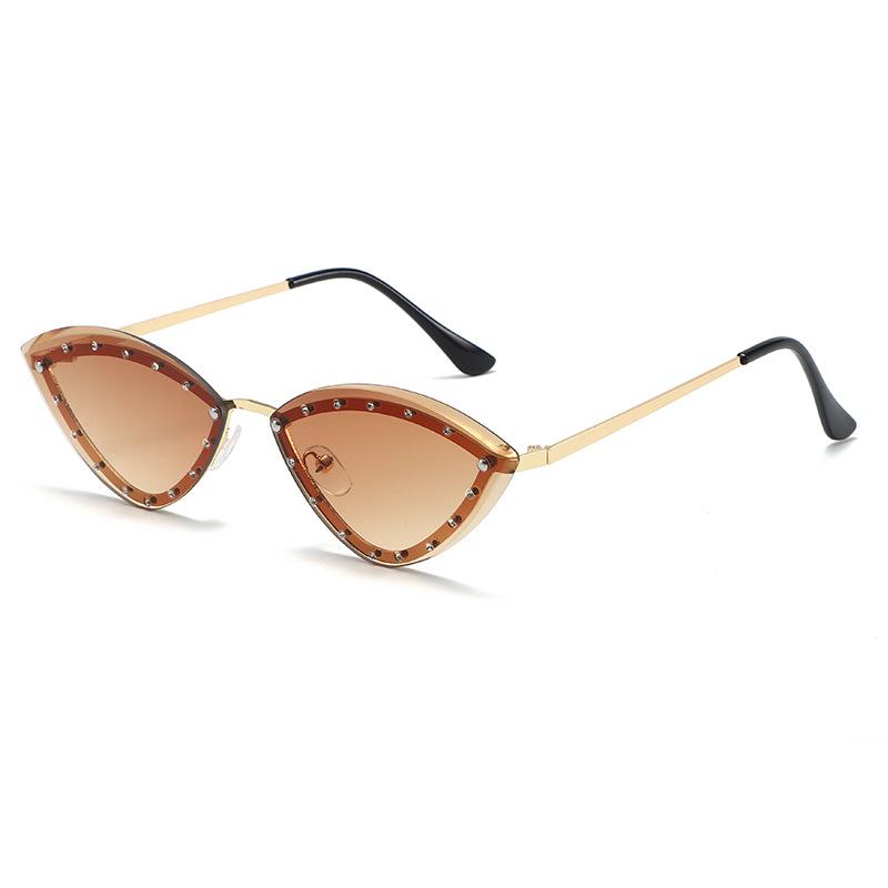 Fashion Point Drill Frameless Triangular Cat Eye Sunglasses Sunglasses Colorful Marine Sunglasses Tide