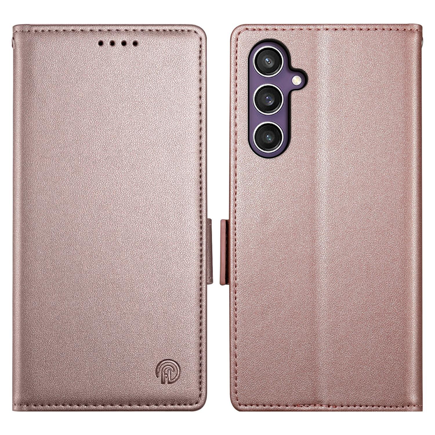 

DF-010 For Samsung Galaxy S24+ Wallet Case Leather Phone Cover Side Magnetic Clasps Rose Gold