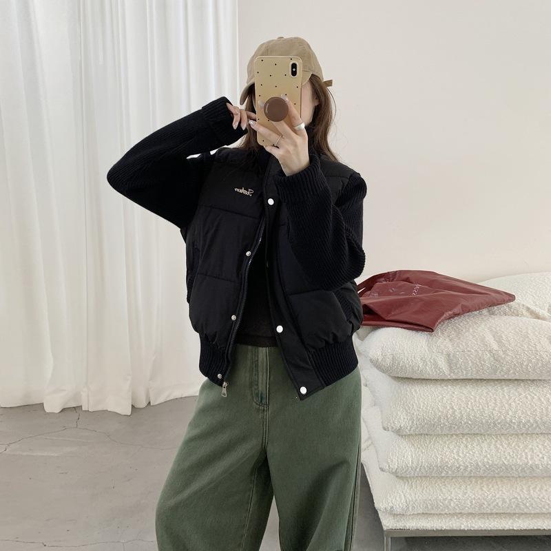 Winter new versatile age-reducing knitted splicing cotton-padded jacket design sense stand-up collar cold-proof and warm cotton-padded jacket women