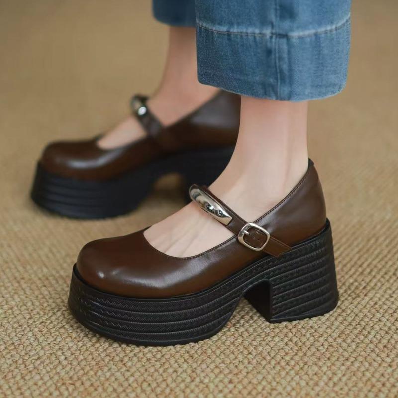 

Модный дизайнер Женские туфли Мэри Джейн Элегантные туфли на высоком каблуке Платформа 2025 Новые туфли Летняя модная обувь Бренд Платье Zapatos Mujer 40 коричневый