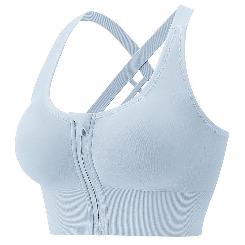 Women High Impact Shockproof Front Zipper Push Up Beauty Back Sports Yoga Running Bra