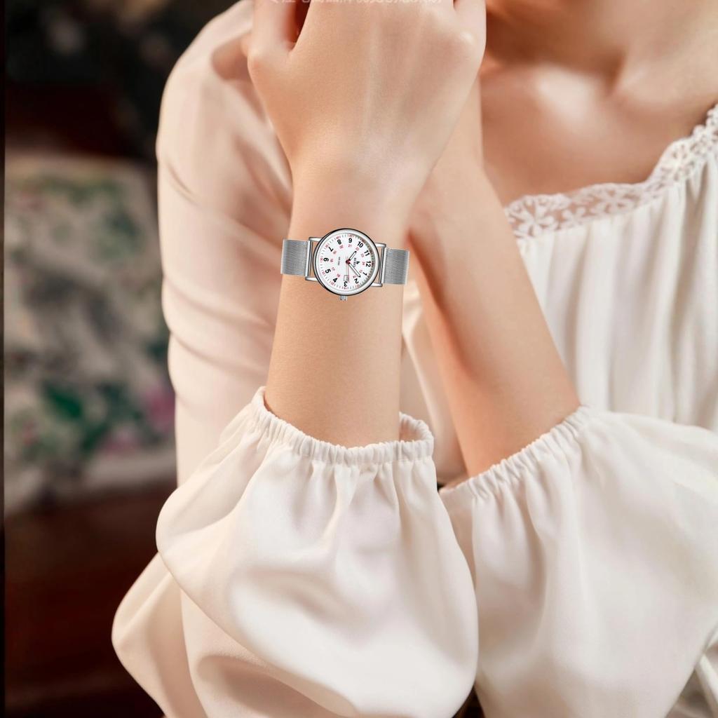 BUREI Analog Quartz Date Luminous Silver Stainless Steel Simple and Perfect for or Any Perfect Gift Women's Watch, Waterproof, 24-Hour Display,