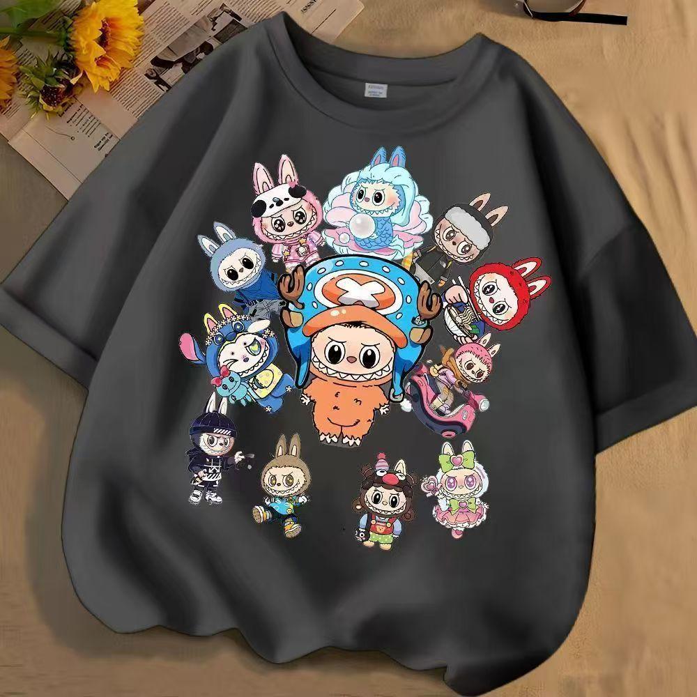 LABUBU Cartoon 3D Print Kids T Shirts White Boy Girls Trend Clothes Short-Sleeved Top