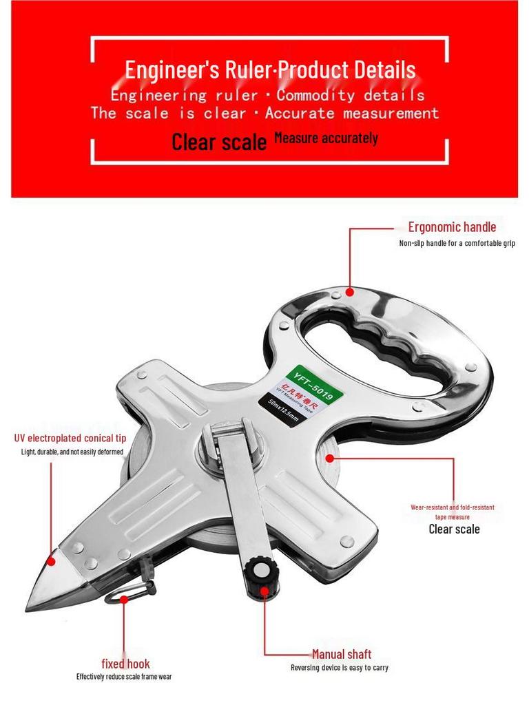 Large Measuring Tape Set: 50m, 30m Steel Tapes and 100m Cloth Tape for Construction, Engineering and Handheld Measurements.