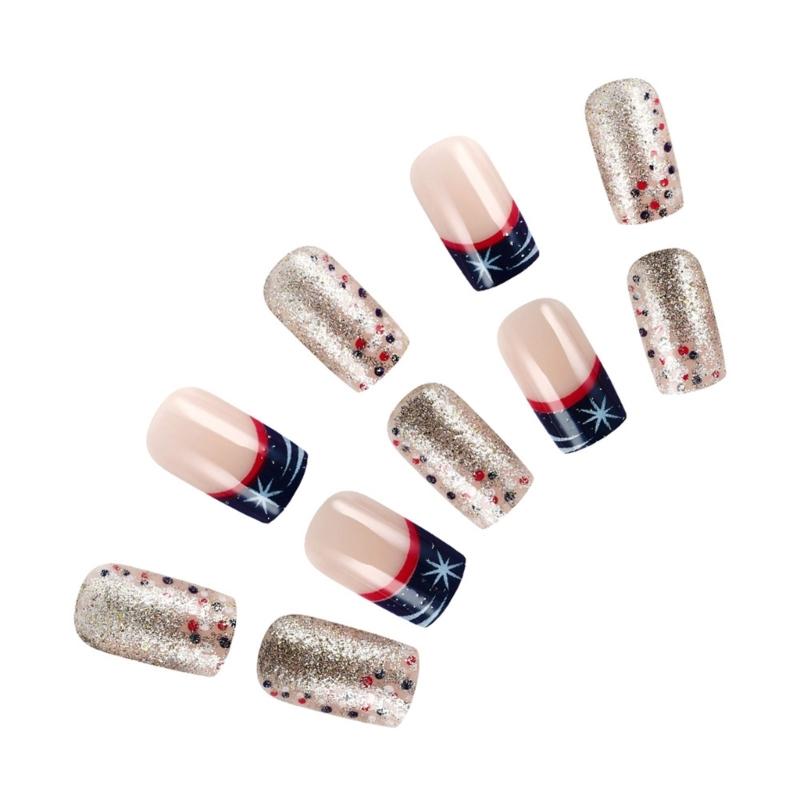Independence Day Press on Nail Square Star False Nail 4th of July Designs Stick on Nail French Tip Nail Accesories