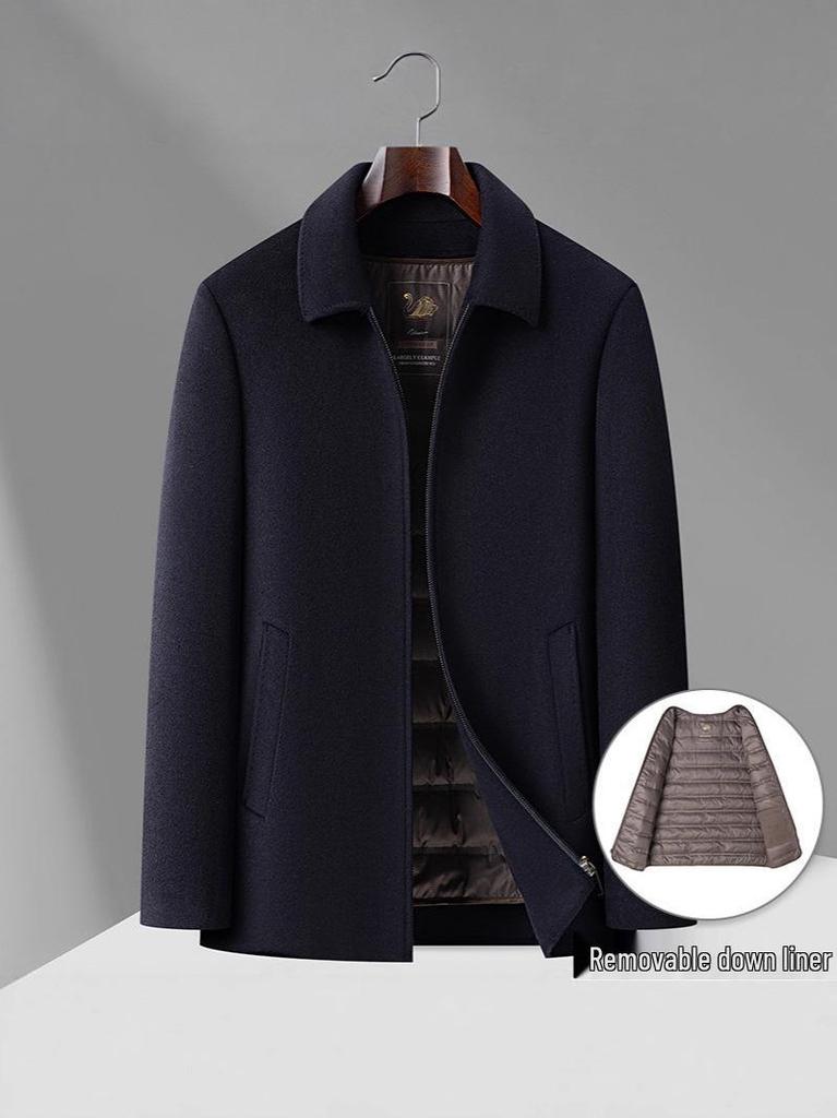 Dad's Wool-Cashmere Double-Faced Jacket with Detachable Down Liner for Autumn/Winter