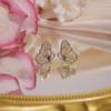 Exquisite Gold Color Butterfly Stud Earrings Double Layer Luxury Women's Ear Accessories Wedding Party Statement Zircon