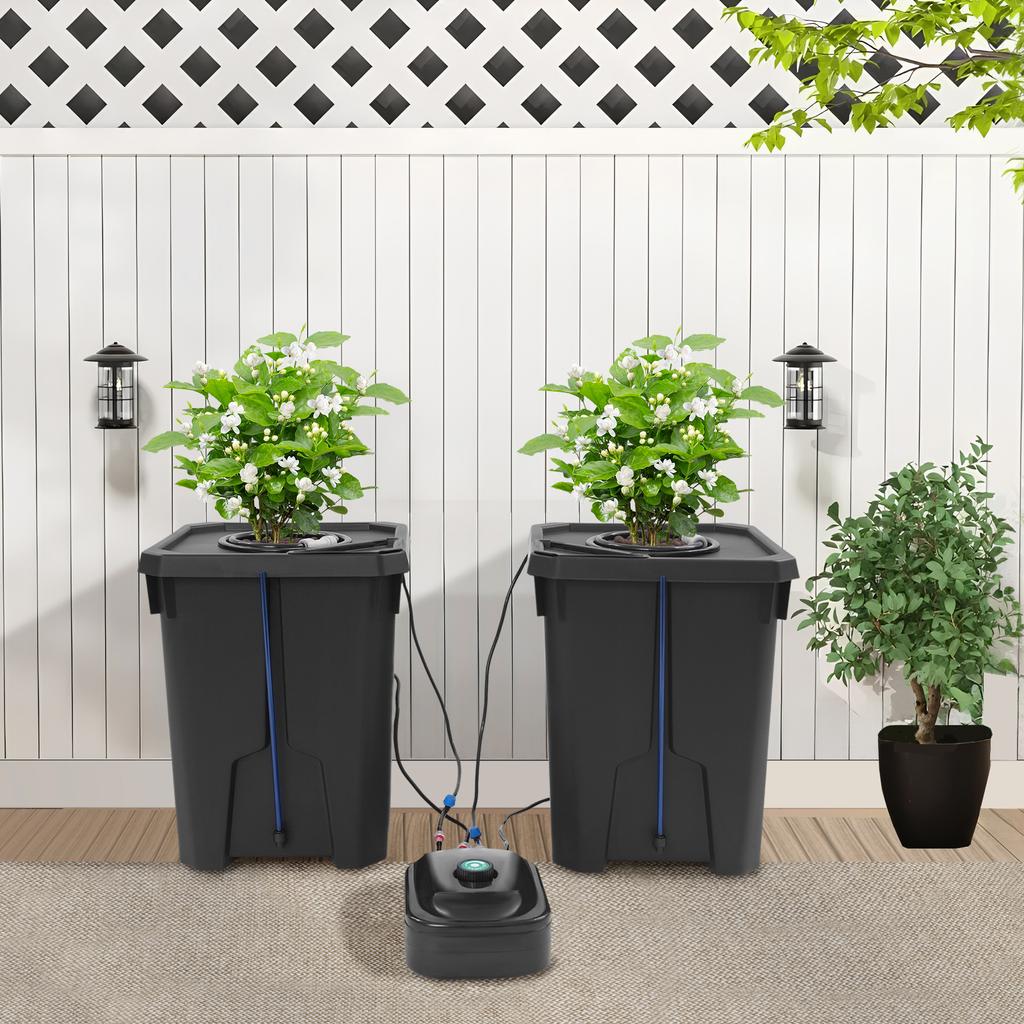 2pcs 27L PP Hydroponics Growing System,Black Rectangular Floor Standing Culture Bucket System 30*30*40cm for Greenhouse,Garden