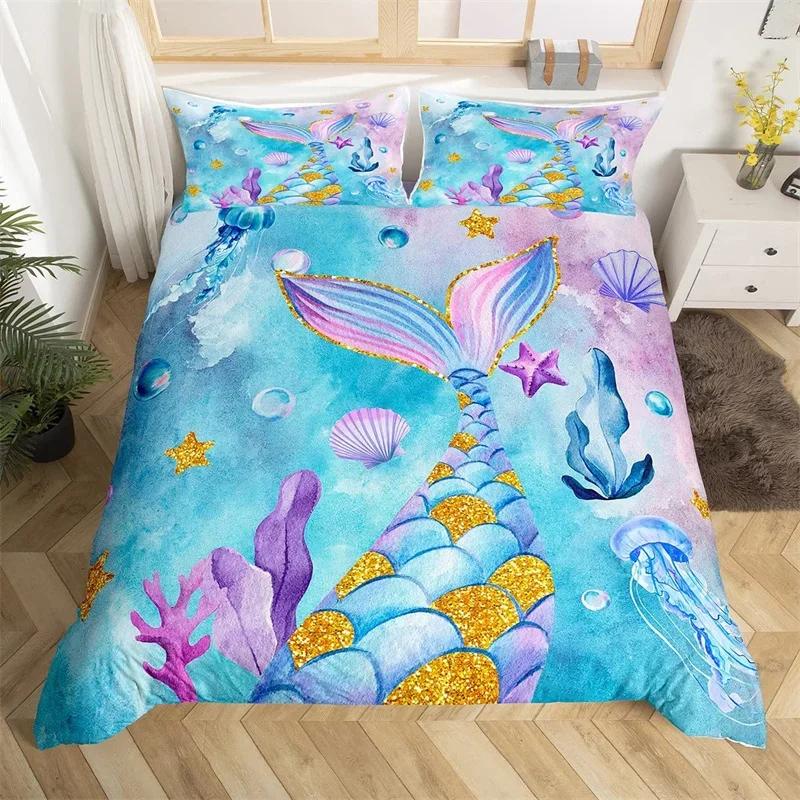 

Pearl Clam Beding Set Starfish Jelyfish King Soft Duvet Cover Microfiber Colorful Ref Coral Seawed Warm Comforter Cover For Young Girls Boy 135*200cm Eu-Single