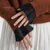 French Style Layering Accessories Pleated Fake Sleeve Cuffs for Women, Detachable Practical Extenders with Buttons, Elastic Wrist Sweaters And