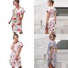 Elegant Women Short Sleeve Boho Style Midi Beach Dress With Vibrant Floral Prints