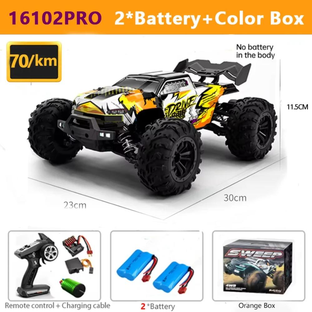 SCY 1:16 4WD RC Car 70KM/H Or 50KM/H With LED Light 2.4G Remote Control Cars High Speed Drift Monster 4x4 Truck for Children Gif