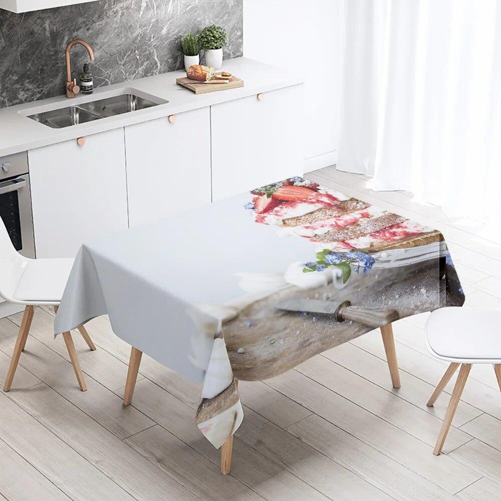 Cake Printed Tablecloth Hotel Restaurant Table Decoration and Ornament Stain Resistant Rectangular  Home
