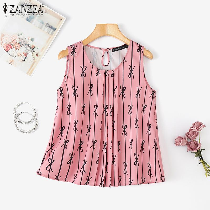 

ZANZEA Womens Casual O-neck Sleeveless Summer Print Tank Tops S белый