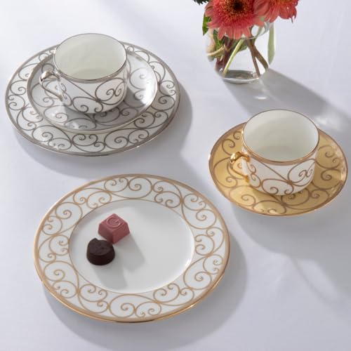 NARUMI Rondo Plate Set, 21cm, Gold and Platinum, Set of 2, Elegant and Stylish, Perfect for a Pair of Wedding Gifts, Gift Boxed, Product Number: 97351