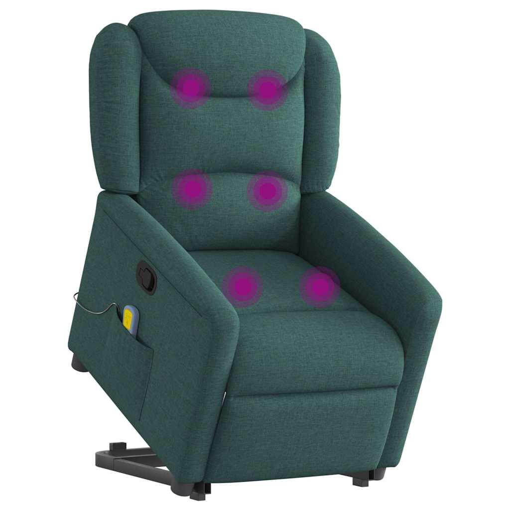 Massage Recliner with Rising Function Dark Green Fabric