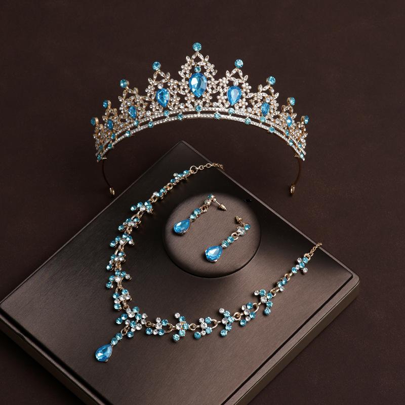 Wedding Necklace Earrings Rhinestone Set Crystal Royal Crown Wedding Princess Accessories