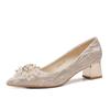 550-2 high heels women's 2025 spring new versatile Xiuhe wedding dress two wear crystal shoes pointed thick heel single shoes