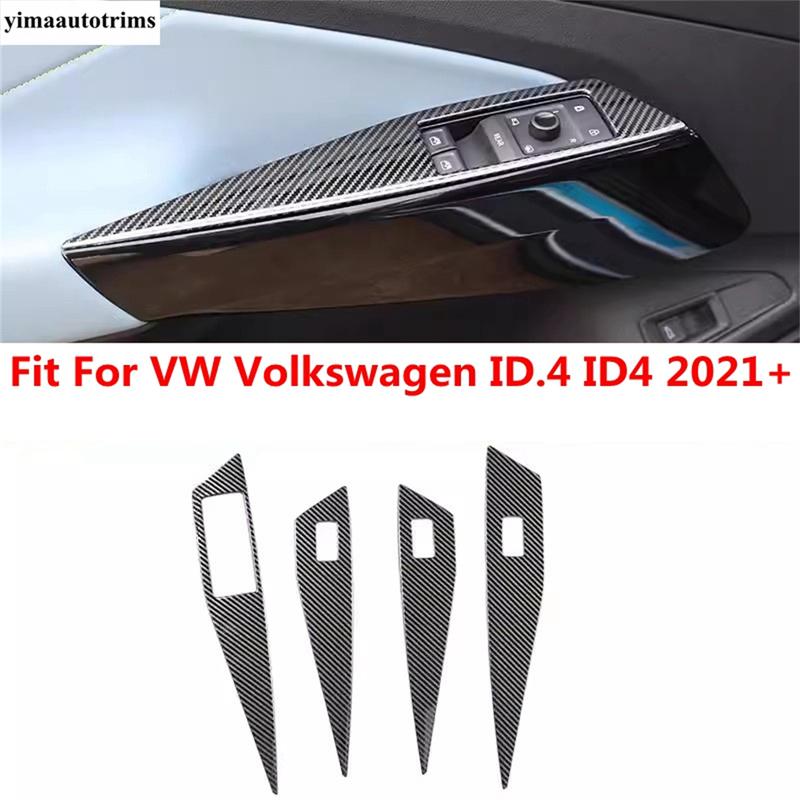 Auto Innen Tür Armlehne Fensterheber Knopf Panel Abdeckung Zierleiste Für VW Volkswagen ID.4 ID4 - 2025 Karbonfaser Optik Zubehör