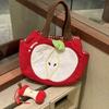 Red Apple Handbag Creative Cute Corduroy Shoulder Bag Stylish Outing Canvas Bag With Apple Pendant Casual Versatile Shoulder Bag