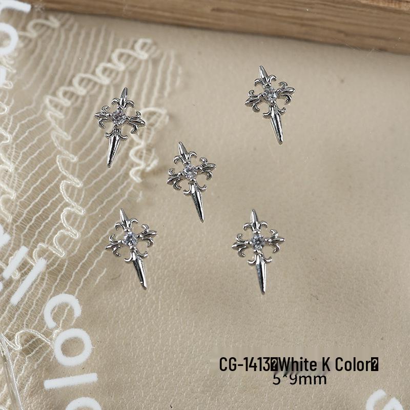 Luxury Zirconia Rhinestone Cross Nail Art Decorations - Dark Retro Style Press-on Nails