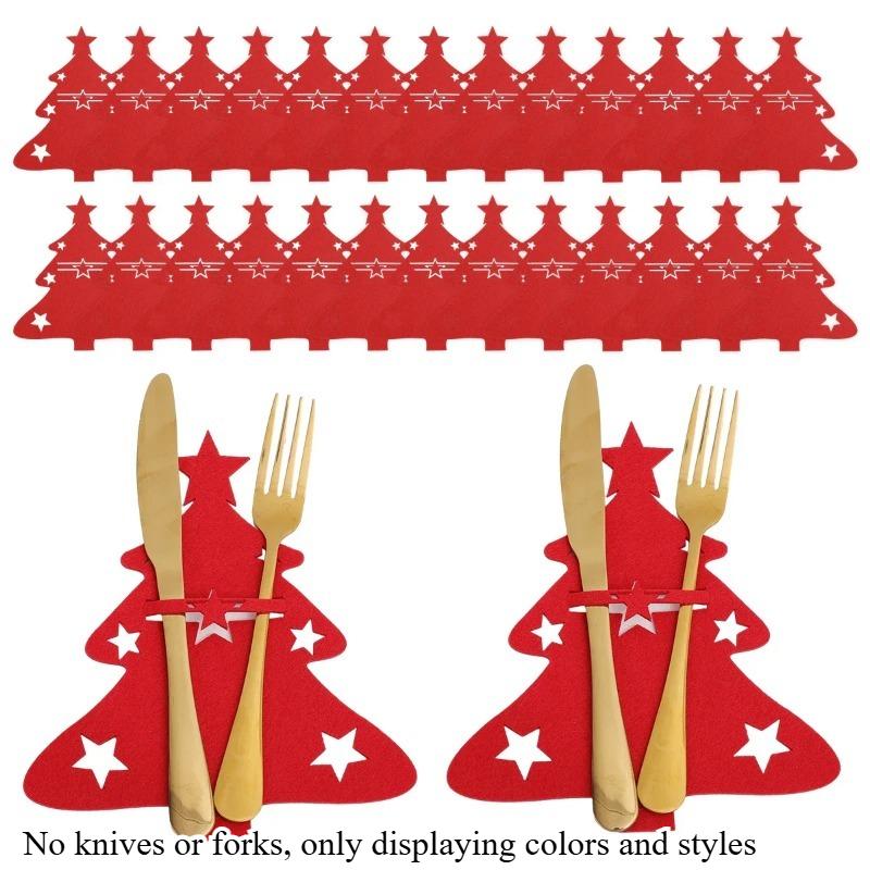 

10/20 шт. Красные Зеленые Чехлы для Столовых Приборов в Виде Рождественской Елки, Нож, Вилка, Ложка, Декор Стола, Рождественская Посуда, Карманные Держатели-Мешочки, Новогодний Ужин RED-20PCS