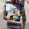Men's Car Pattern T-shirt 3D Printed Round Neck T-shirt Casual Loose Men Quick Drying Breathable Comfortable