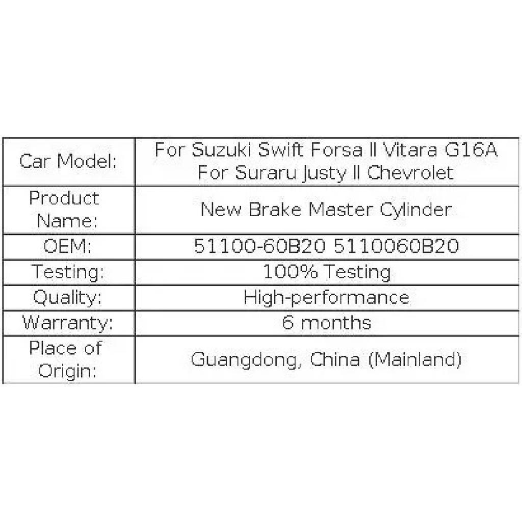 New Brake Master Cylinder Brake Pump For Suzuki Swift Forsa II Vitara G16A For Suraru Justy II Chevrolet 51100-60B20 5110060B20