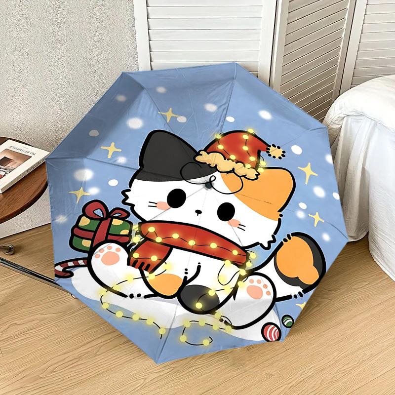 Christmas Hello Kitty Light-Up Umbrella - Automatic Opening & Closing, Outdoor Protection, Travel Accessory, Lightweight and Durable 058
