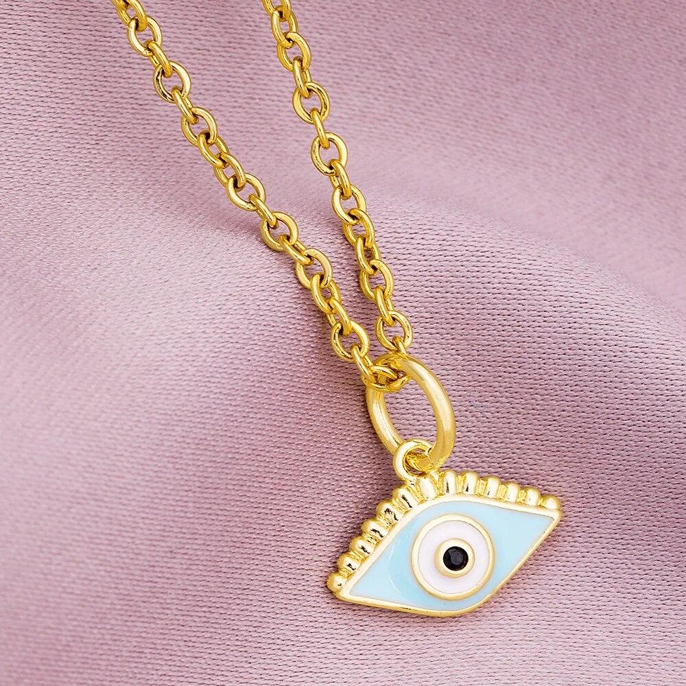 Turkish Lucky Evil Eye CZ Necklace Women 5 Style Blue Eyes Female Charm Fashion Enamel Stainless Steel Chain Necklace Jewelry
