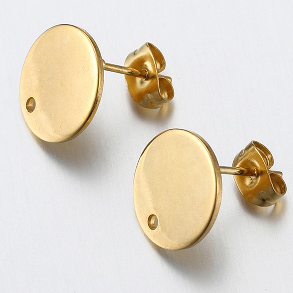 10pcs Stainless Steel Round Ear Studs for Earrings Base Jewelry Making DIY Gold Color Dangle Hole Charm Pendants Components