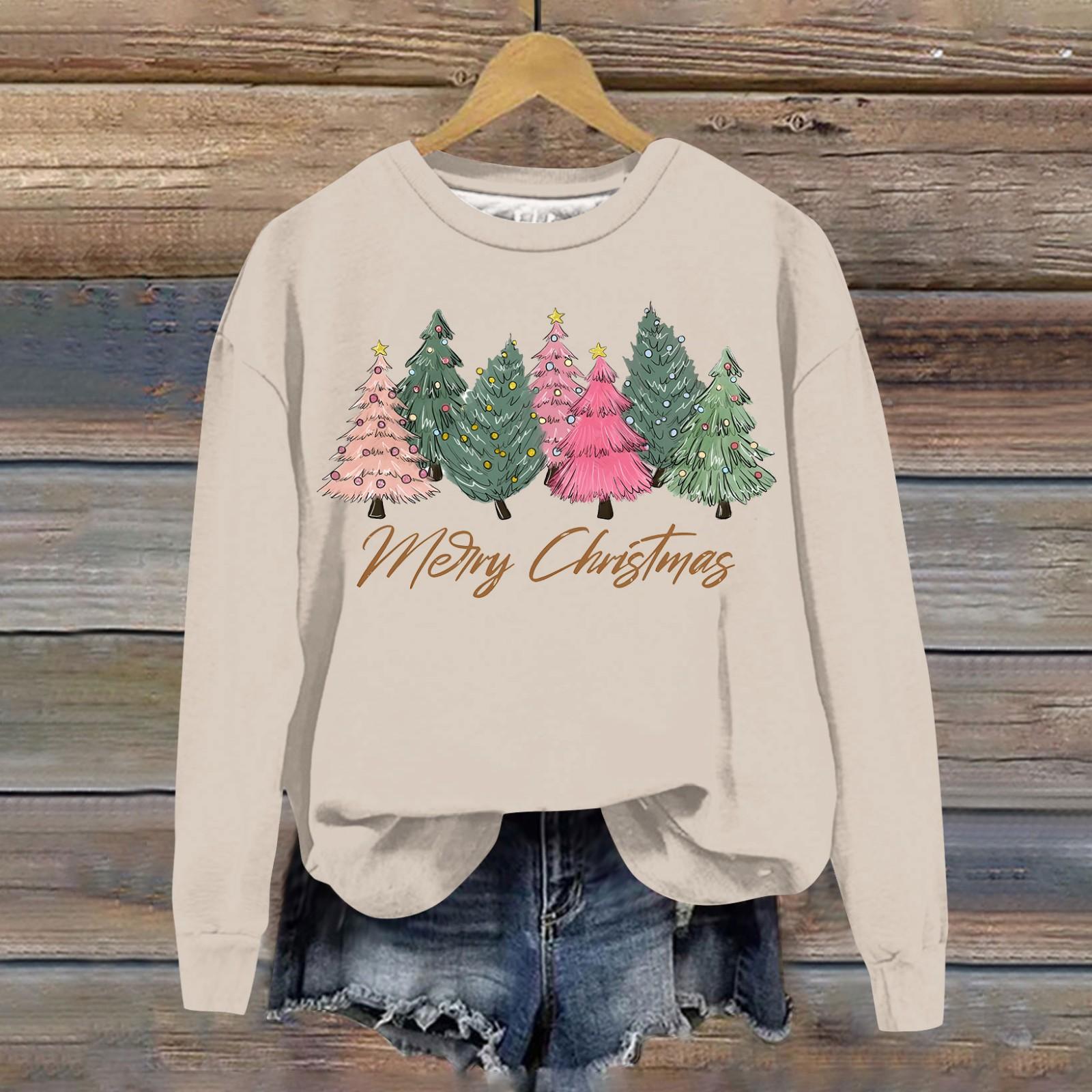 Женская модная рождественская свободная толстовка с длинным рукавом и круглым вырезом — фото 7