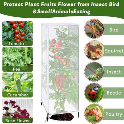 Garden Netting Plant Cover Square Tomato Cage Cover Breathable Mesh Insect Bird Barrier Netting with Zipper And Drawstring for Tomato Trellis