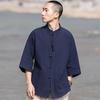 Camicia da Uomo Stile Cinese Retro Tuta Tang - Top a Maniche Lunghe in Lino Cotone