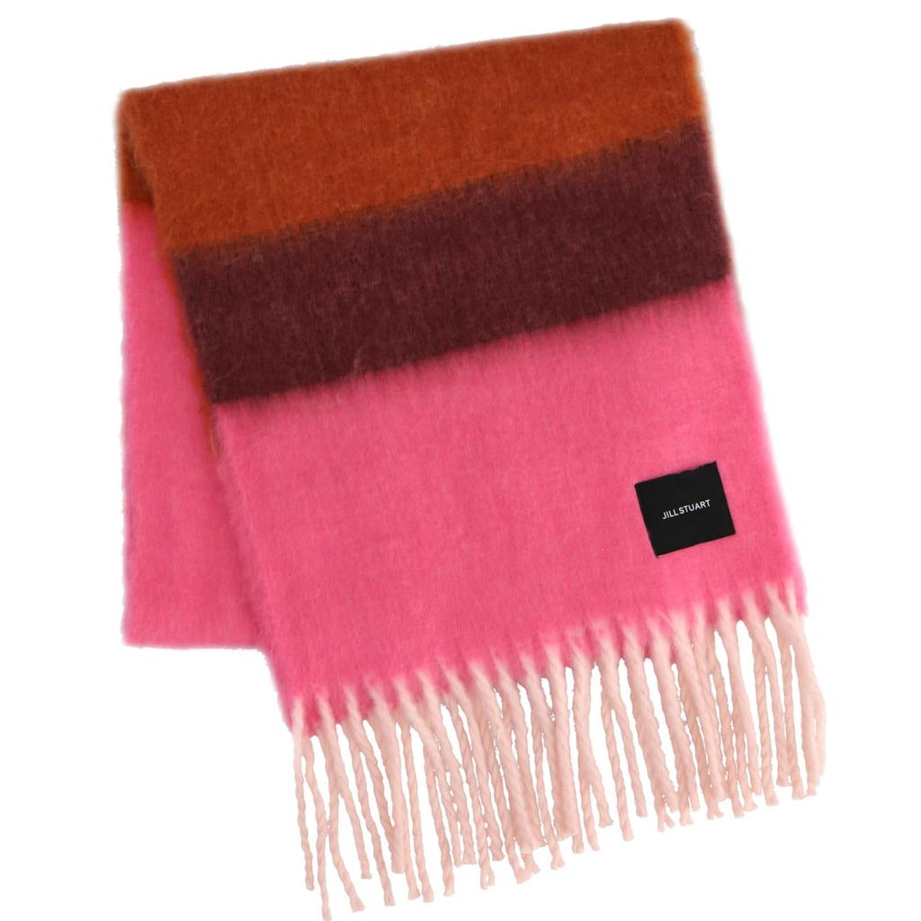 JILL STUART Shaggy Scarf 60105001, Women's Striped Scarf, Pink, 60105001B, Approx. 16.5" x 8.7" (40cm x 220cm)