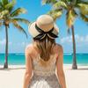(Taglia unica, nero) Cappelli da Sole in Paglia da Donna con Nastro a Fiocco Cappelli a Secchiello alla Moda per la Protezione Solare per Viaggi all'Aperto