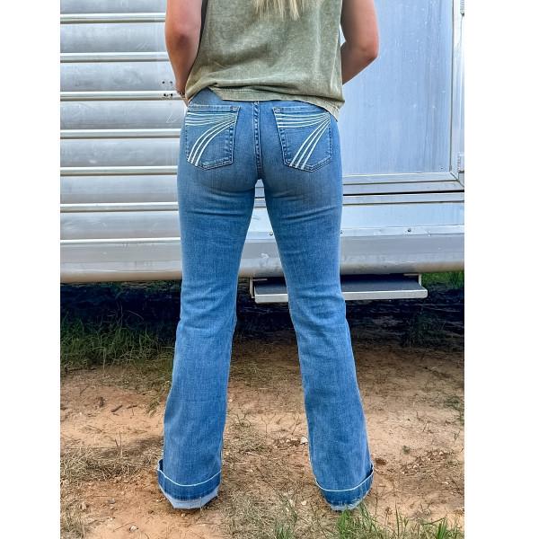 2025 Slim Fit Stretchy Mid-Rise Women s Embroidered Micro Flare Denim Jeans XL