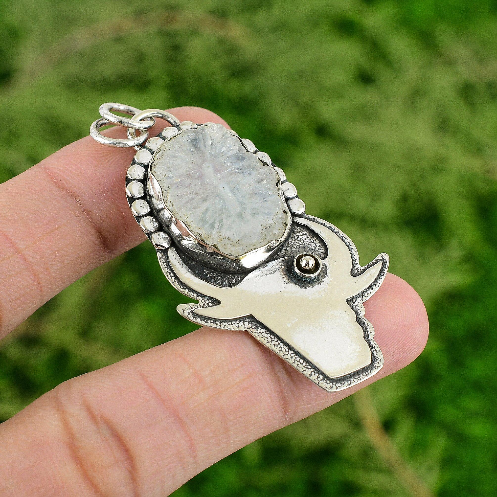 

Daughters Day Sale 925 Silver Oval Natural Solar Moss Opal Bezel Wedding Pendant