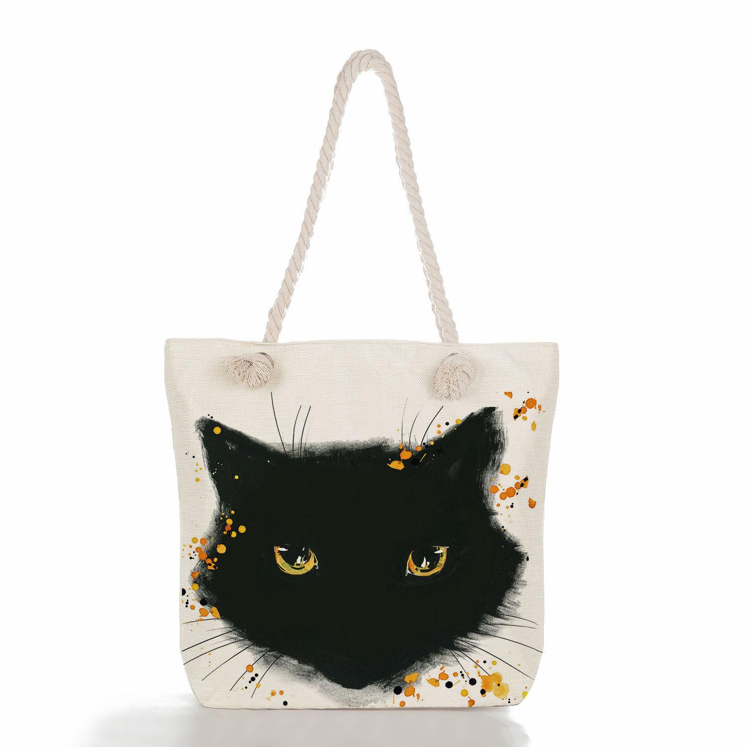

Cute cats and dogs print thick rope single-shoulder beach bag 7225 CLE