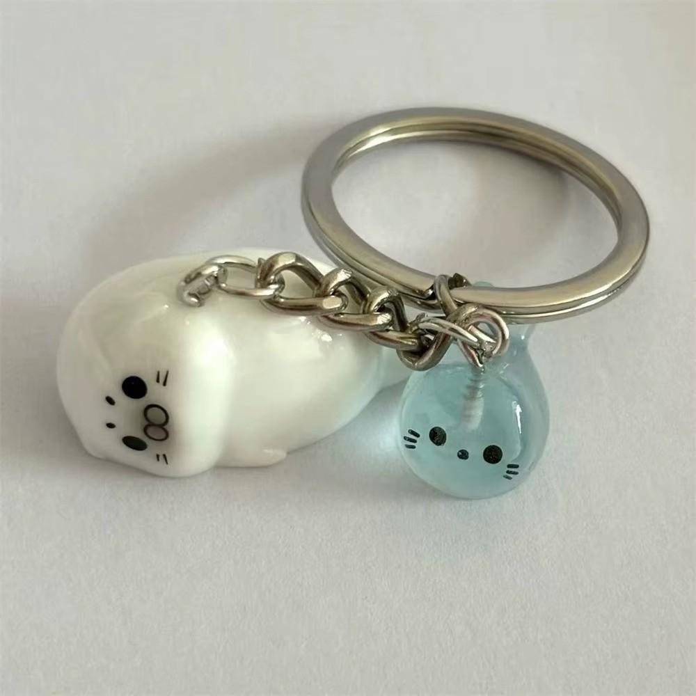 3D Cartoon Sea Lion Keychain Resin Key Holder Cute Animal Keyring  For Young Girls