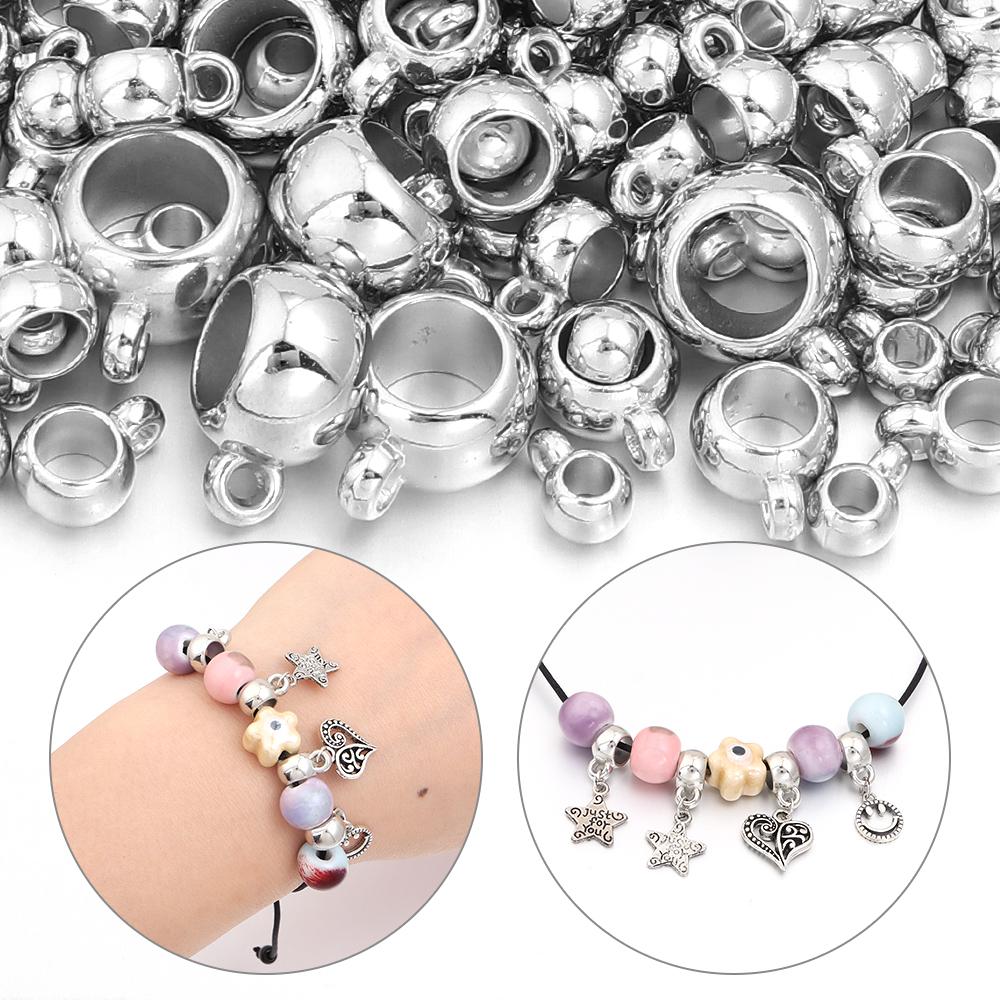 30-100pcs/lot CCB Spacer Beads Pendant Charms Clasps Gold Color Big Hole Bail Beads For DIY Bracelet Jewelry Making Accessories