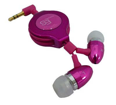 Excelsound Retractable Aluminum Housing In-Ear Headphones, Pink EH-R37 PK
